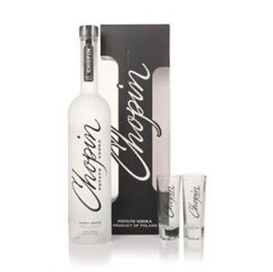 Picture of Chopin potato vodka VAP + 2 shot glasses 700ml 40% Alc. (Case=6)